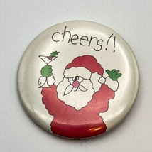 Vintage Santa Clause Cheers Cocktail Martini Pin 1987 Russ Berrie &amp; Co. Button - £8.93 GBP