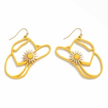 Mustard Yellow Metal Cowboy Hat  Sun Accent Dangle Drop Earrings - £11.07 GBP