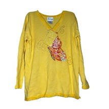 Quacker Factory Womens Sweater Large Yellow Tunic Beaded Sequin V Neck NWT - $47.51
