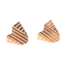Avon Goldtone Clip On Earrings Shield Geometric Triangle Superhero Ribbed Fluted - £18.56 GBP
