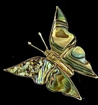 Vintage Mexico Sterling Silver 925 Abalone Inlay Butterfly Pin Brooch Signed - £22.72 GBP