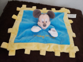 Disney Parks Mickey Mouse Lovey Security Blanket Yellow Blue Crinkle Loops - $15.82
