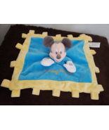 Disney Parks Mickey Mouse Lovey Security Blanket Yellow Blue Crinkle Loops - £12.53 GBP