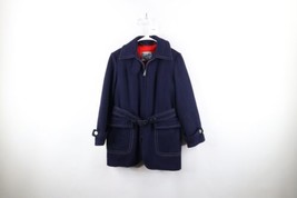 Vintage 60s 70s Streetwear Womens Medium Belted Full Zip Wool Coat Jacket USA - £79.08 GBP