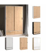 Large 2 Door Oak Wood Double Wardrobe With Sliding Doors 2 Drawers Cloth... - £503.02 GBP+