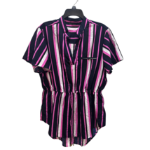 New Glory Women’s Striped Tunic Top Large Pink Navy White Short Sleeve - $12.86