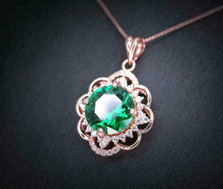 2.0Ct Round Cut Simulated Green Emerald Solitaire Pendant 14k Rose Gold Plated - £126.60 GBP