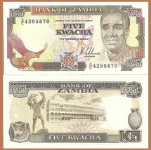 Zambia P30a, 5 Kwacha, eagle, butterfly, fish eagle / lion cub UNC $7 Ca... - $2.55
