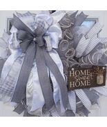 Home Sweet Wreath Gray Ribbon Decor 22x6 Neutral Front Porch - $69.99