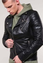 Mens Genuine Lambskin Leather Slim Fit Biker Jacket XS S M L XL 2XL 3XL - £55.26 GBP