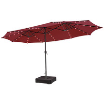 15Ft Double-Sided Patio Umbrella 48 Solar Led Lights Crank &amp; Base Outdoo... - £197.48 GBP
