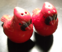 Bright Red Cardinals Salt and Pepper Shaker Set Black Details with Stoppers - £10.21 GBP