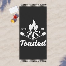 Let&#39;s Get Toasted Black and White Humorous Camping Campfire Beach Cloth - £51.26 GBP