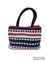 The Sak Knit Crochet Color Block Handbag Satchel Bag Red White And Navy Blue - £22.41 GBP