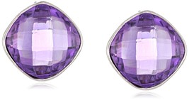 New Amazon Col. Sterling Silver 925 12mm 7Ctw Cushion Amethyst Stud Earr... - $29.99