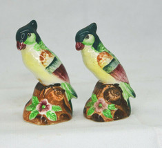 Vintage Set Of Ceramic Colorful Parrot Birds Salt And Pepper Shakers - £10.40 GBP