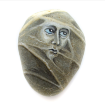 Original Art Hand Painted Stone Rock Singing Water Spirit Face 2 1/4&quot; height - £11.85 GBP