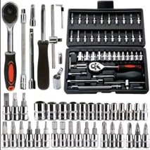 46Pcs Socket Set Car Repair Tool Ratchet Torque Wrench Kit &amp; Box Free Shipping - £15.88 GBP