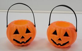 VV) Pair of Mini Flashing Light Halloween Pumpkin Trick Treat Bucket Dec... - $9.89