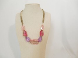 Department Store  20&quot; w 3&quot; ext Gold Tone Pink/Purple Frontal Necklace C691 - £9.99 GBP