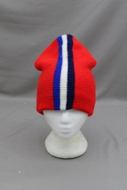 Vintage Toque / Beanie - Red with Racing Stripe - Adult Stretch Fit - £27.07 GBP