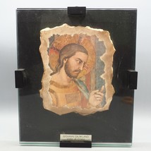 Vintage Giovanni Da Milano Volto Di Cristo Painted Stone Tile Under Glass - £182.44 GBP