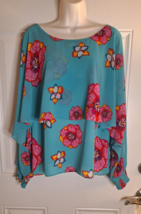 Marc New York Floral Long Sleeve Elastic Cuff Ruffle Cape Blouse Top Size XL - £20.90 GBP