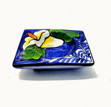 Talavera Style Round Candle Holder Trinket Dish Floral Calla Lilly Ceramic - £10.43 GBP