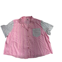 JOYSPUN WOVEN NOTCH PINK Striped Button Front Short Sleeve PJ Top Sz 2X ... - $12.86