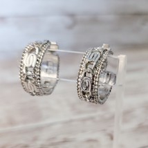 Vintage Clip On Earrings Statement Design Silver Tone Large Hoops - $17.99