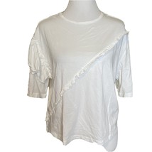 New Ten Sixty Sherman Top Womens Small Asymmetrical Ruffle Tee Shirt White - $14.84