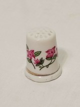 Vintage Pink Flowers Green Leaves Thimble 1&quot; - $14.99