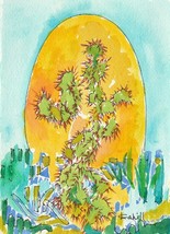 Red Spines and Yucca Watercolor Painting Original Southwest Cactus Garden Plants - £19.93 GBP