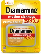 Dramamine Motion Sickness for Kids, Chewable, Dye Free, Grape Flavored, 8 Count  - £19.92 GBP