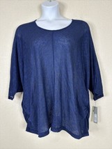NWT Apt. 9 Womens Plus Size 2X Blue Metallic Knit Scoop Neck Top Elbow Sleeve - £16.80 GBP