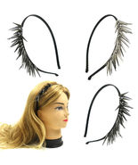 Spikes Black Headband Wrapped w/Satin Silver &amp; Hematite FashionSolid 2 PCS  - £17.53 GBP