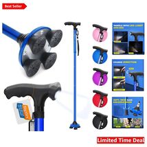 Adjustable Folding Walking Cane with LED Light &amp; Pivoting Quad Base - Blue - $82.12