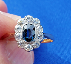 Earthmined Sapphire Diamond Deco Engagement Ring Antique Vctorian Solitaire - £1,997.21 GBP