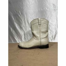 Justin Off-White Leather Western Cowboy Boots Men’s Size 6 D 37134 - £28.41 GBP