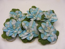 Vintage Handmade Napkin Rings Set of 6 Blue Green White Plaid Beaded Pol... - $368.72 MXN