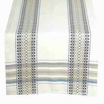 Terra Woven French Picnic Table Runner 14x90&quot; in Beige Blue Country Farm... - £34.96 GBP