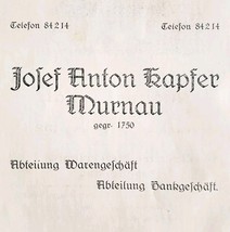 1940 Jolef Anton Kapfer Bank Murnau Advertisement Germany Import Ephemer... - $465.81 MXN