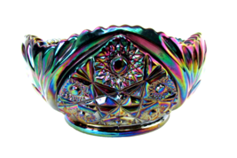 LE Smith Carnival Glass Bowl 7.5 Inch Iridescent Sawtooth Hobstar Daisy ... - $57.42