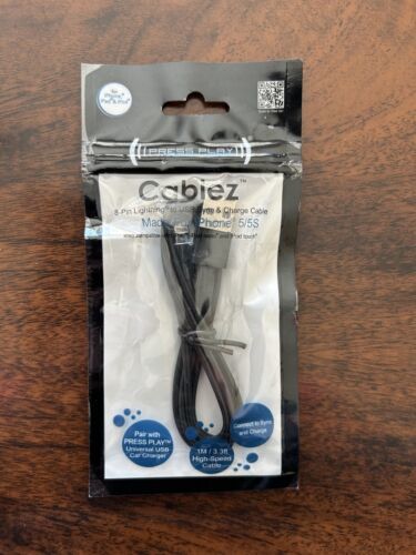 Cablez Press Play iPhone 5/5S Black Color USB Sync Charge Cable