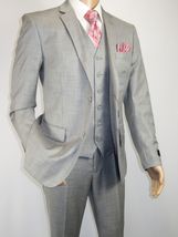 Mens Three Piece Suit Vested VITALI Soft Fabric With Sheen M3090 Stone Gray 3pc image 3