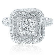 1.78 Ct Square Halo Round Cut Diamond Engagement Ring 14k White Gold - £2,984.03 GBP