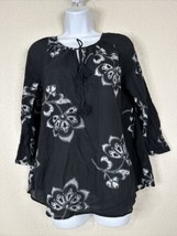 Merona Womens Size S Black Floral Tassled Top 3/4 Sleeve - £6.22 GBP