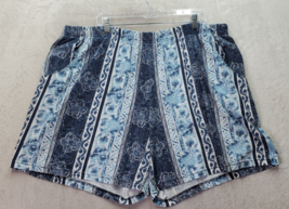 Vintage Jordan Taylor Shorts Women&#39;s 3X Blue Floral Cotton Pockets Elastic Waist - £20.16 GBP