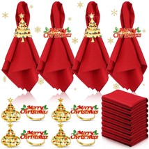 16 PCS Christmas Napkins and Ring Set 8 PCS Red Washable Christmas Napki... - $40.99