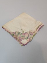 Vintage Pure Irish Linen Handkerchief Crochet Pastel Butterfly Discolored 10&quot; - £7.46 GBP